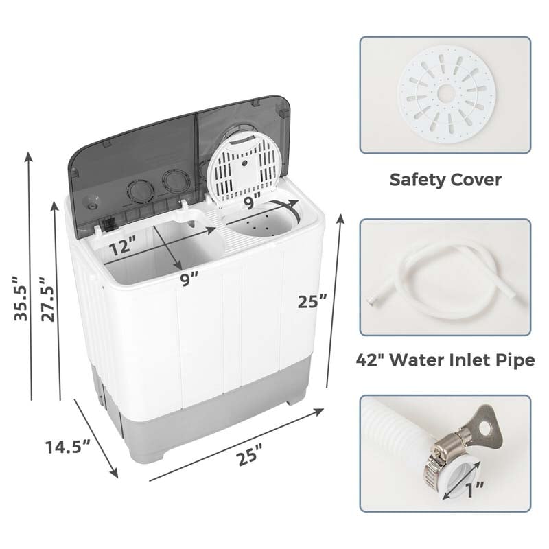 22 LBS 2-in-1 Portable Washing Machine with Drain Pump, Twin Tub Top Load Washer Dryer Combo for RV Apartment