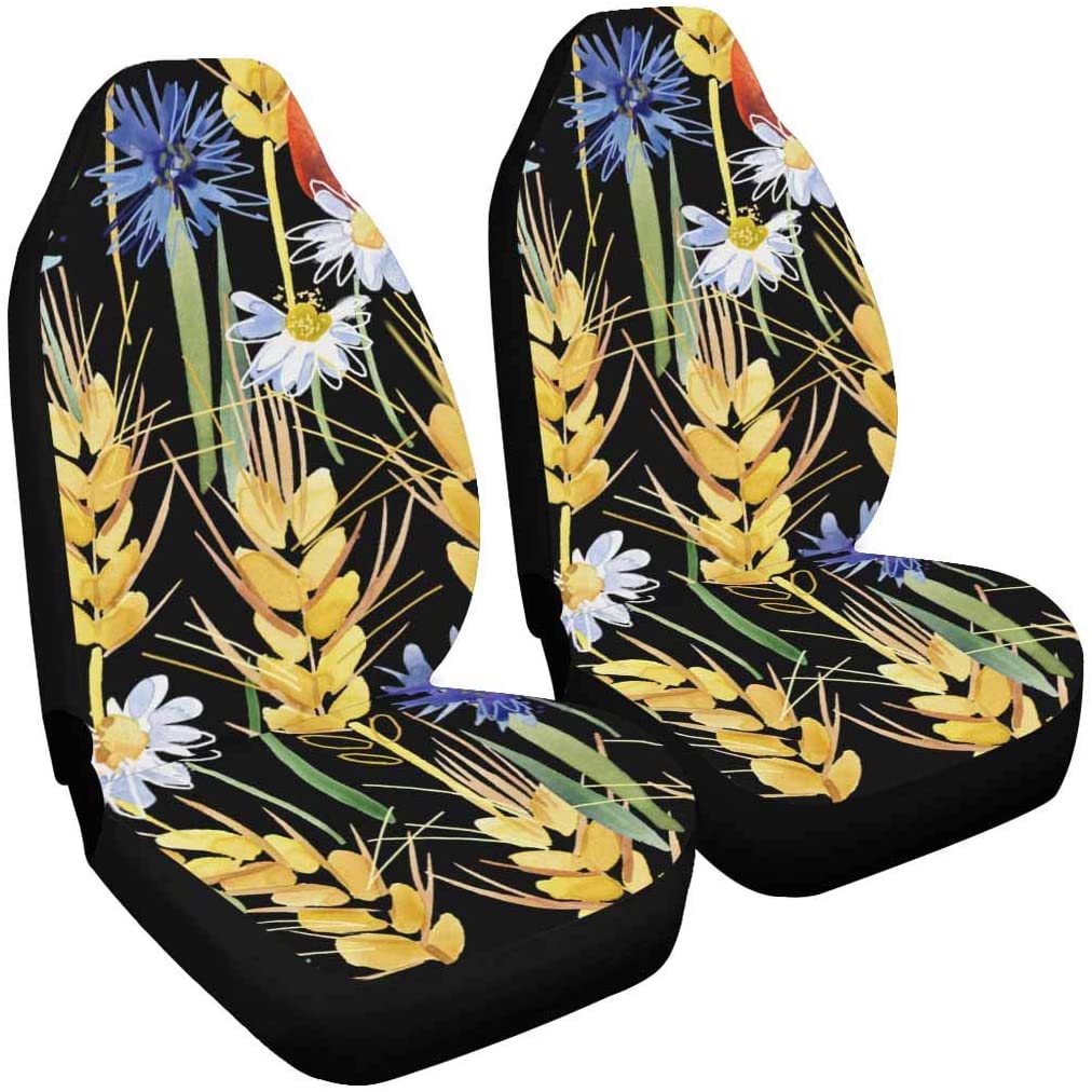 ZHANZZK Set of 2 Car Seat Covers Wheat Ear Flower Universal Auto Front Seats Protector Fits for Car，SUV Sedan，Truck