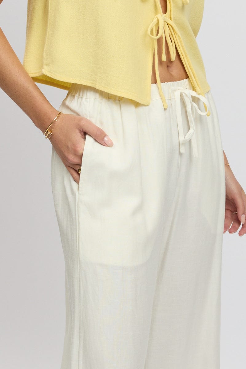 White Wide Leg Pants Elasticated Waist