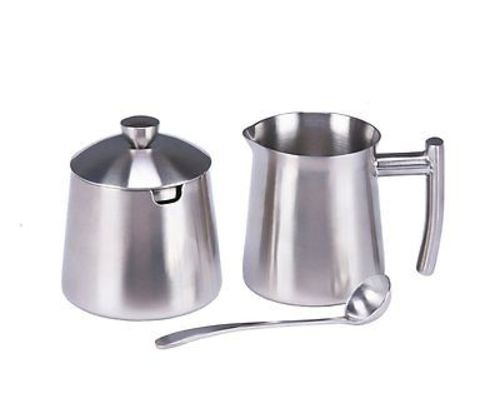 Frieling Brushed Stainless Steel Creamer andamp; Sugar Bowl with Spoon