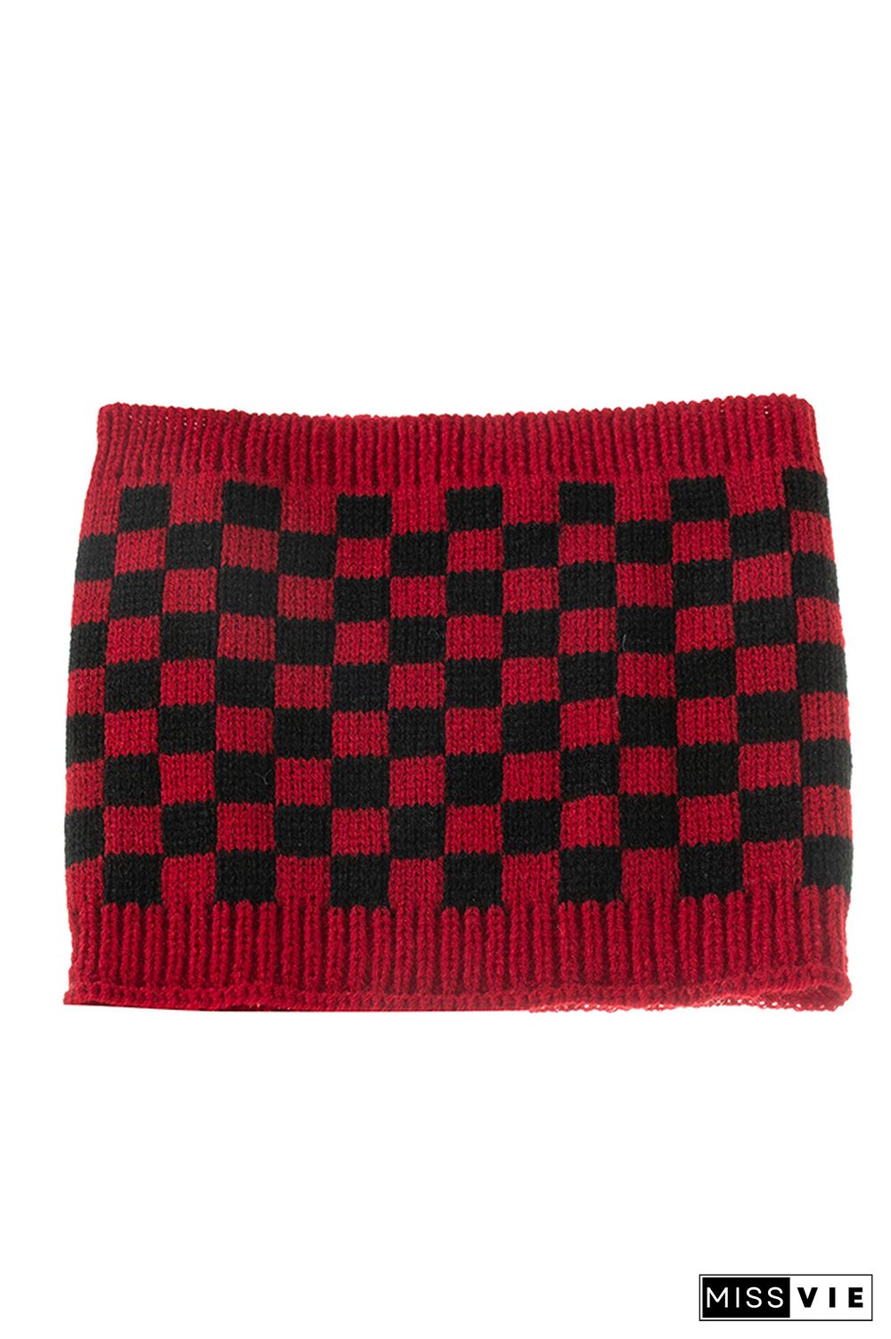 Black White Red Plaid Parent-child Knitted Hat & Scarf 4pcs Set Wholesale MOQ3pcs