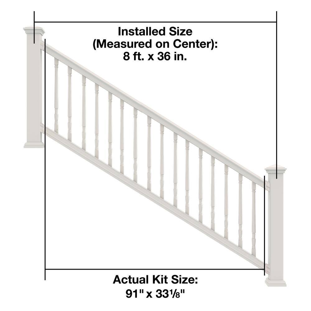 Barrette Outdoor Living Bella Premier Series 8 ft. x 36 in. White Vinyl Stair Rail Kit with Colonial Balusters 73053499