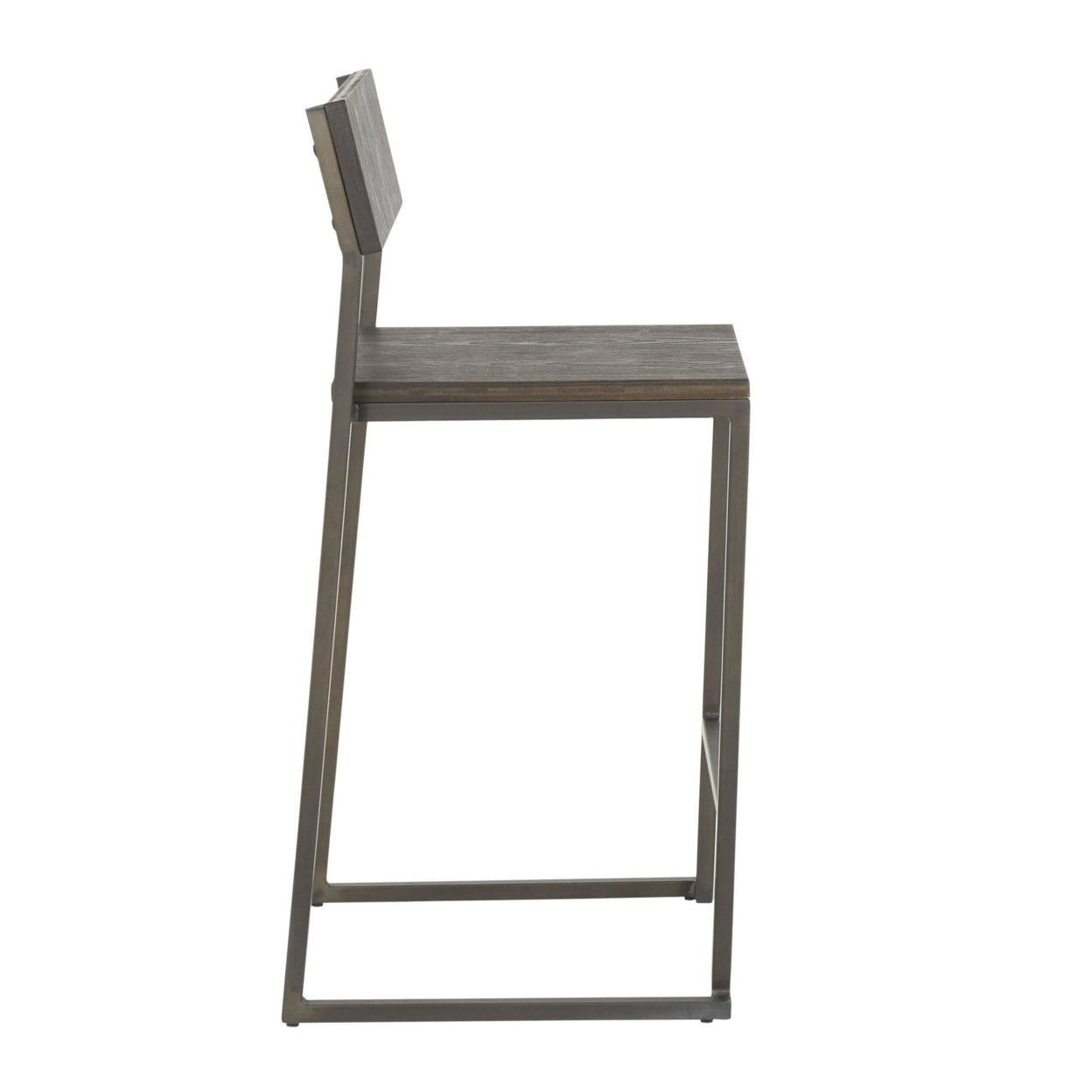 Industrial Fuji Counter Stool In Antique Metal And Espresso Wood-Pressed Grain Bamboo - Set Of 2