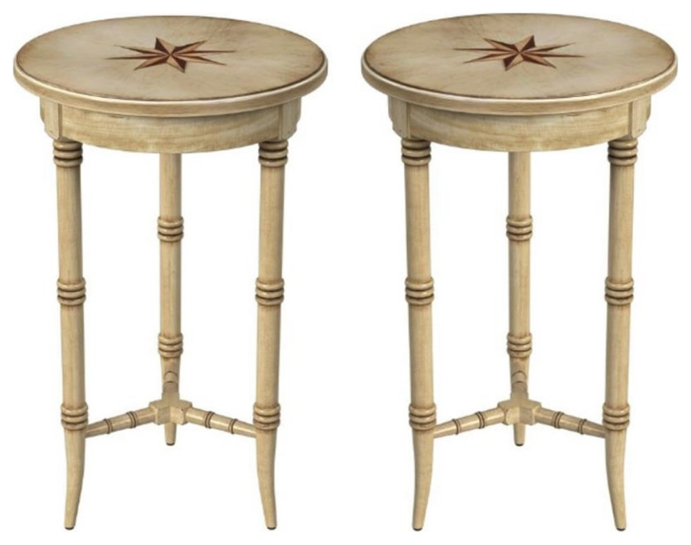 Home Square Rubberwood Accent Table in Antique Beige   Set of 2   Transitional   Side Tables And End Tables   by Homesquare  Houzz