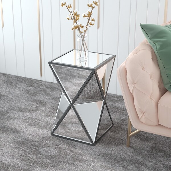 Mirrored End Table， Mirrored Nightstand， Silver Side Table for Bedroom Living Room