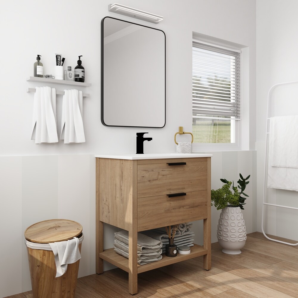 30 Inch Freestanding Bathroom Vanity with Soft Closing Drawers and Ceramic Sink  2/3 Extension Self Closing Drawers