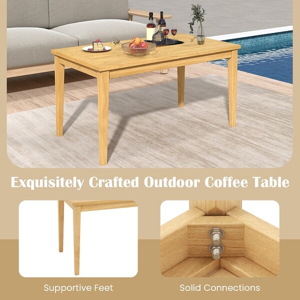 Gymax 35.5''x20'' Outdoor Teak Wood Coffee Table w/ Slatted Tabletop