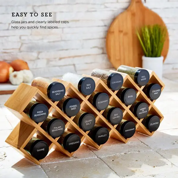 Kamenstein 18-Jar Criss-Cross Bamboo Countertop Spice Rack Organizer