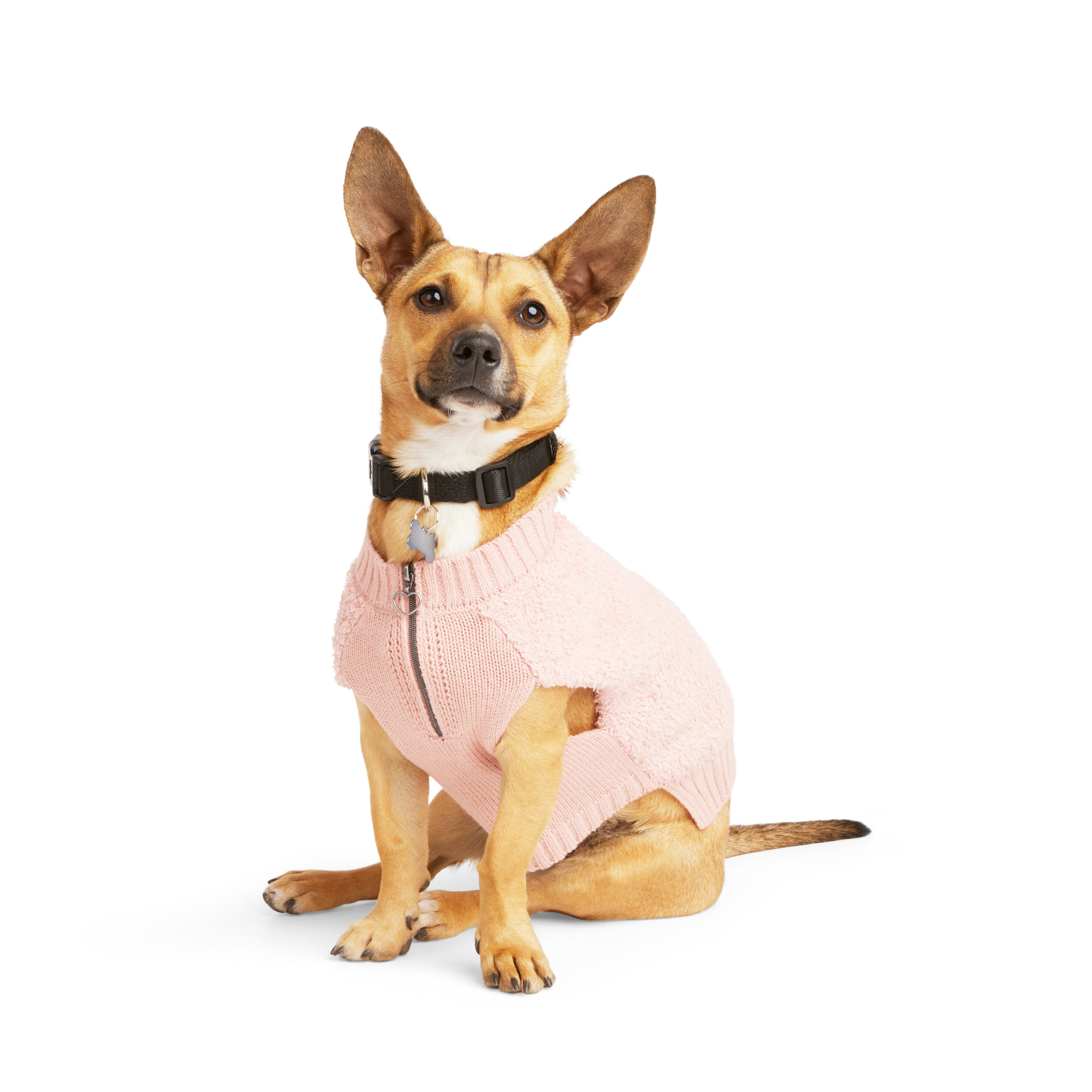 YOULY Pink Fuzzy Dog Sweater， XX-Small