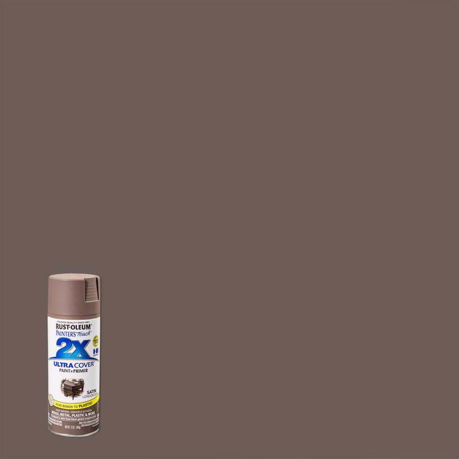 Rust-Oleum Painter\u0027s Touch 2X Ultra Cover Satin London Gray Paint+Primer Spray Paint 12 oz