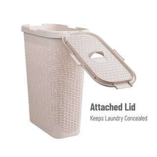 Mind Reader Basket Collection Slim Laundry Hamper 40 Liter (15kg33lbs) Capacity Cut Out Handles Attached Hinged Lid Ivory 40HAMP-IVO