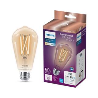 Philips 60-Watt Equivalent ST19 Smart Wi-Fi LED Vintage Edison Tuneable White Light Bulb Powered by WiZ with Bluetooth (2-Pack) 567172