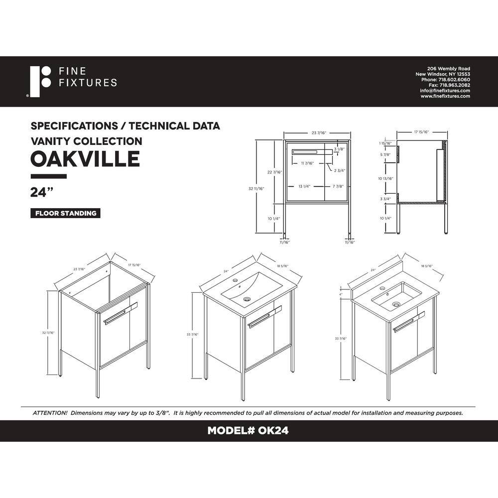 FINE FIXTURES Oakville 24 in. W x 18.32 in. D x 33.5 in. H Bath Vanity in Black Coal Oak with White Ceramic Top OK24BC-PC