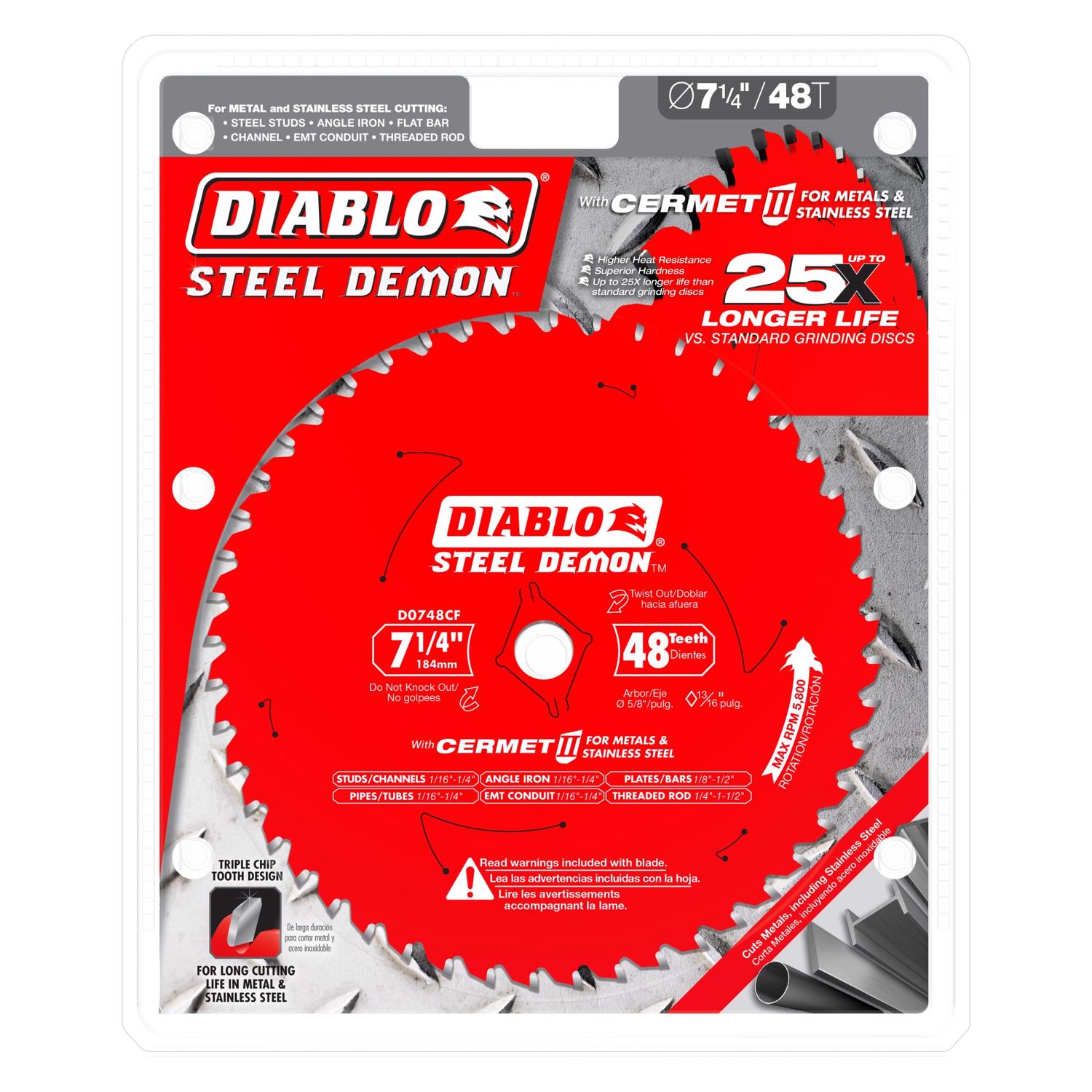 Diablo Steel Demon 7-1/4 in. D X 5/8 in. Cermet Carbide Circular Saw Blade 48 teeth 1 pc