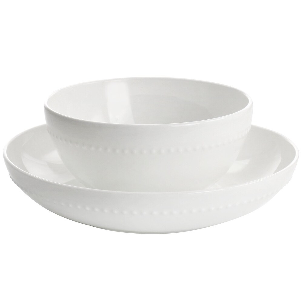 Gibson Elite Embossed Bone China 16 Piece Double Bowl Dinnerware Set in White   16 Piece Set