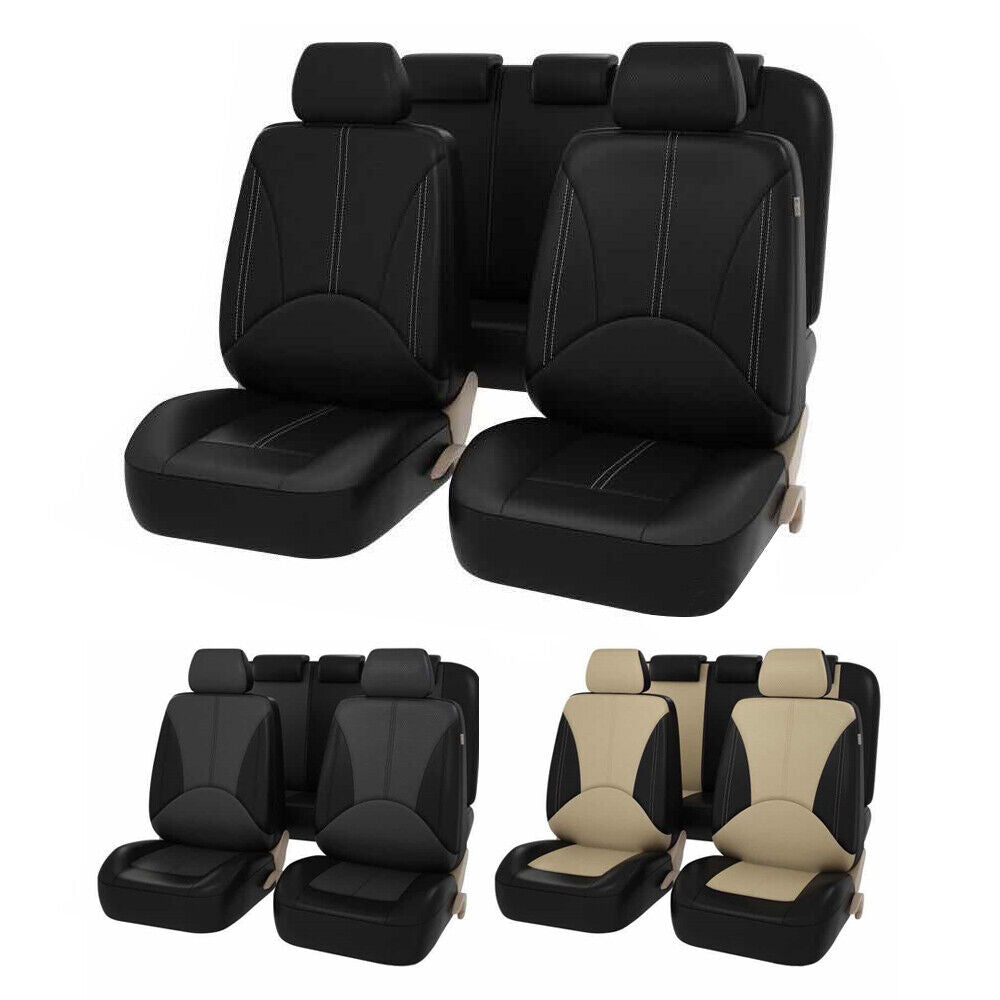 JahyElec Car Seat Covers 9Pcs/5 Seat Waterproof PU Leather Auto Seat Protectors Set， Universal Car Interiors Fit for Most Sedans SUV Pick-up Truck(Black)