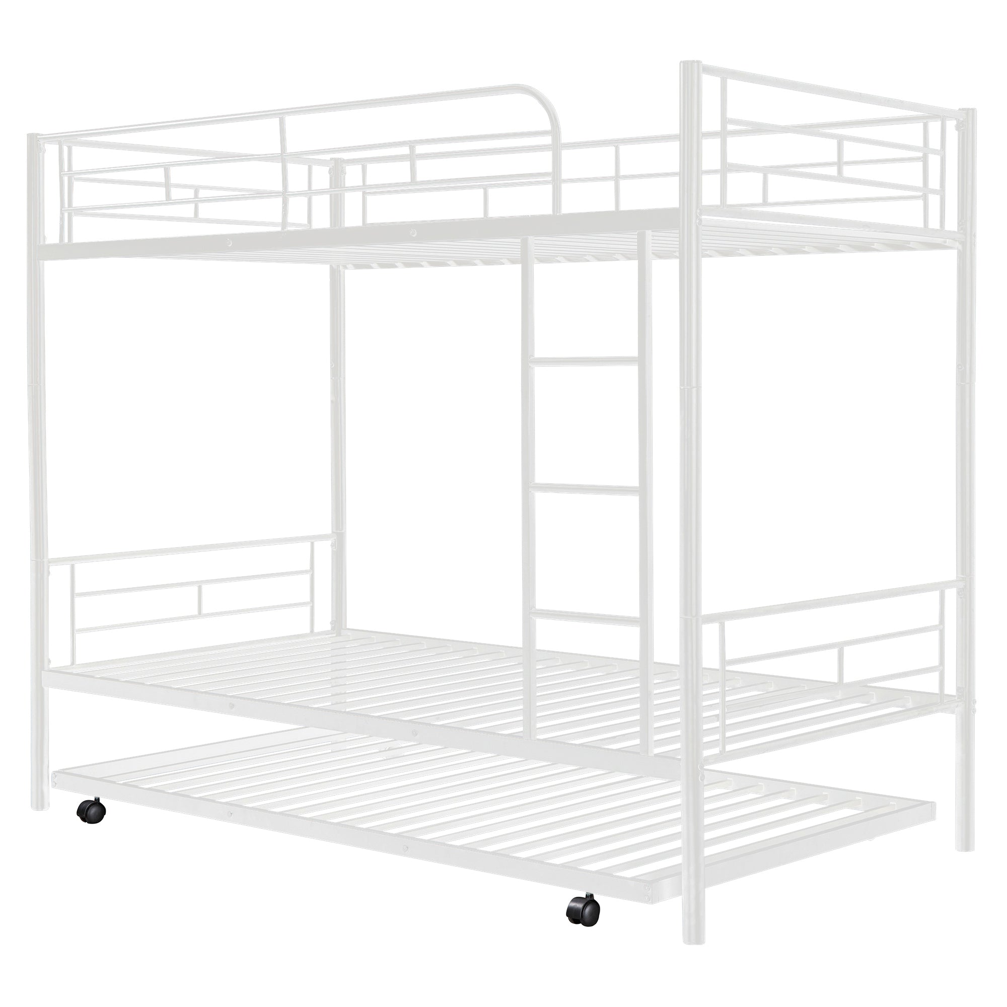 Heavy Duty Bunk Bed Frame, Kids Twin Over Twin Metal Bunk Bed with Flat Ladder & Safety Guardrail, Convertible Trundle Bunk Bed Frame, for Dorm, Bedroom, Guest Room, No Box Spring Needed, White, D8076