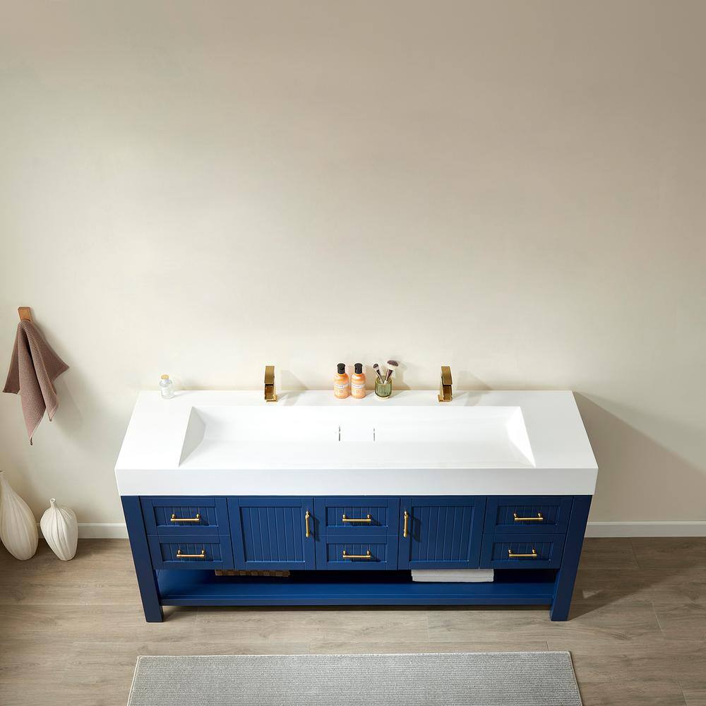 ROSWELL Pavia 72 in. W x 19.7 in. D x 34.6 in. H Bath Vanity in Royal Blue with White Integrated Artificial Stone Sink and Top 855072-RB-WHN