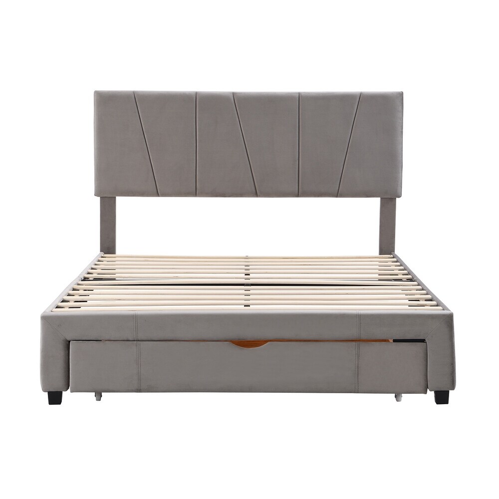 Modern Queen Size Upholstery Platform Bed with One Drawer