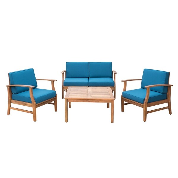 Perla Acacia 5piece Chat Set with Cushions by Christopher Knight Home