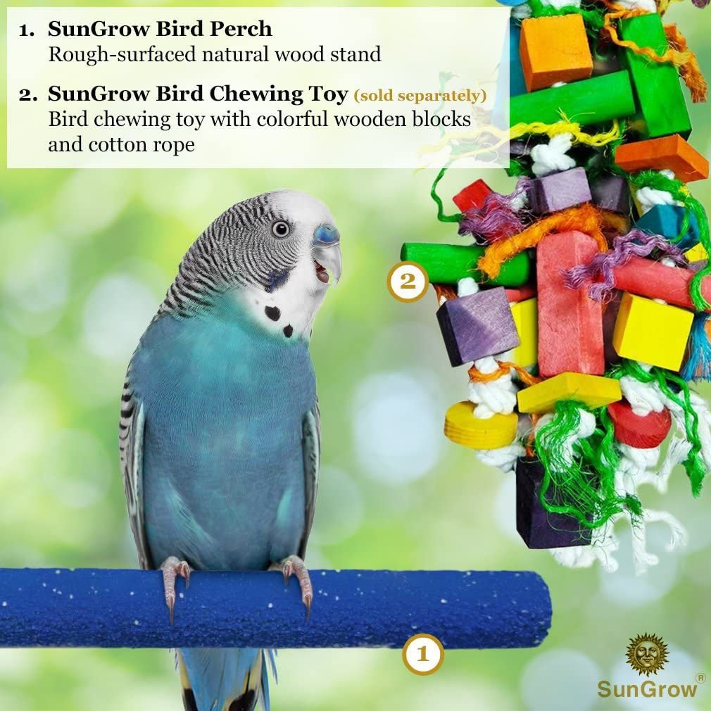 SunGrow Nail and Beak Trimmer Sand Coated Wooden Bird Perch Stand， Blue， 8-in