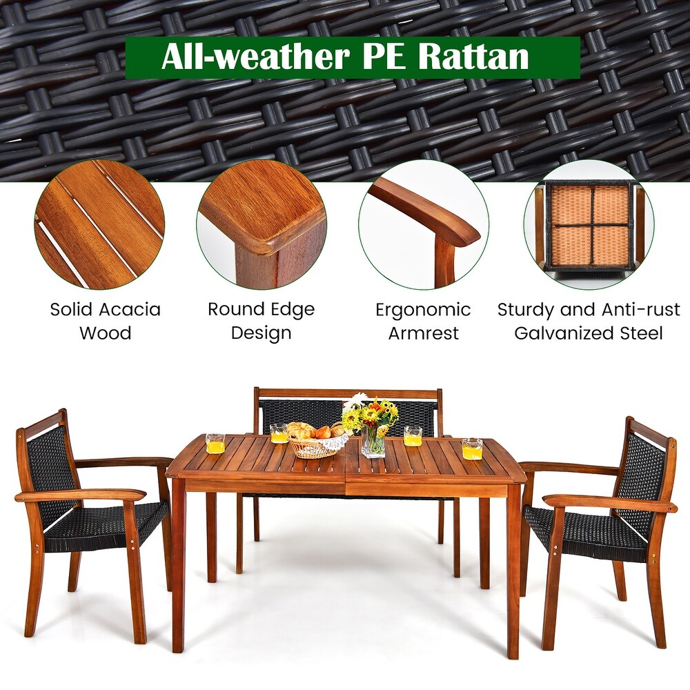 Costway 4PCS Patio Rattan Dining Furniture Set Acacia Wood Frame   See details