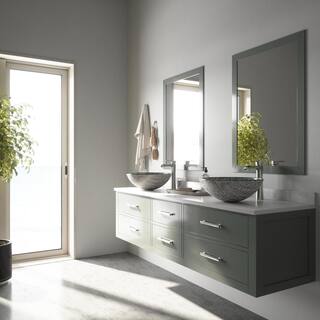 VIGO Giovanni Titanium Gray Glass 17 in. L x 17 in. W x 6 in. H Round Vessel Bathroom Sink VG07050