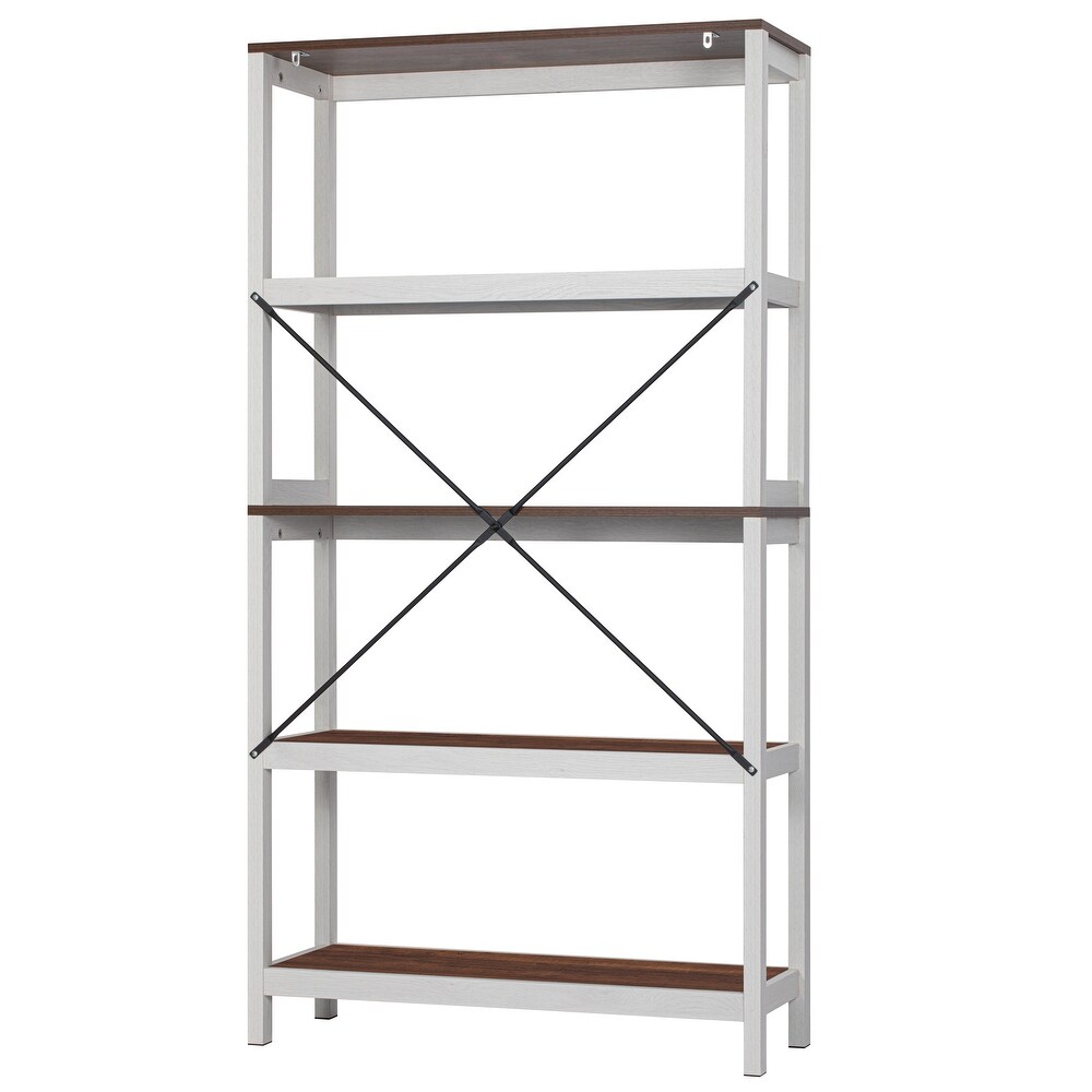 Spirich 5 Tier Bookshelf  Modern Bookcase with Wood Frame  Multipurpose Standing Shelving Unit  White