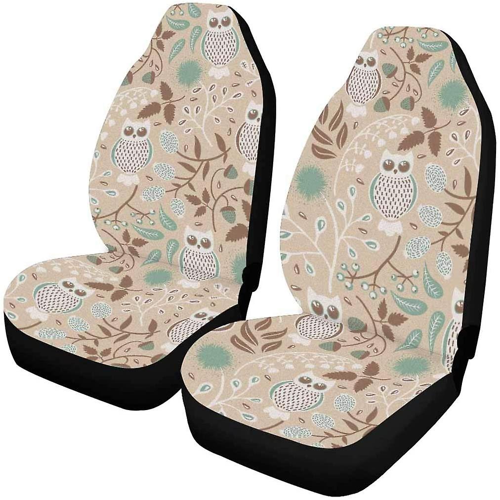 Set Of 2 Car Seat Covers Forest Owls Universal Auto Front Seats Protector Fits For Car，suv Sedan，truck