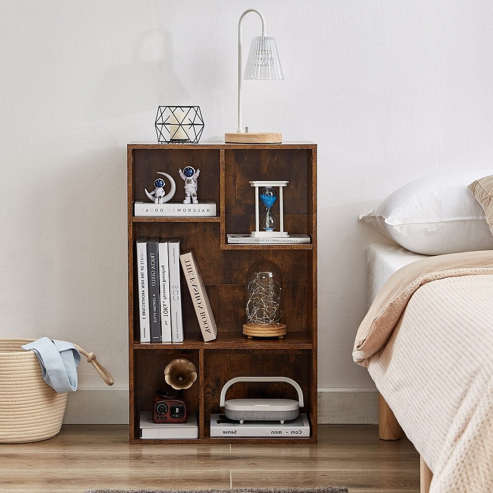 VECELO  Widened Version，(Set of 2)2 Tier Five Open Cube Wooden Bookcase Organizer  Bookshelf