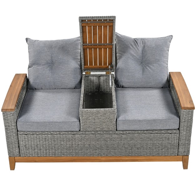 Outdoor Adjustable Loveseat Sofa With Armrests And Storage Space For Patio Pool And Balcony Etc Modernluxe