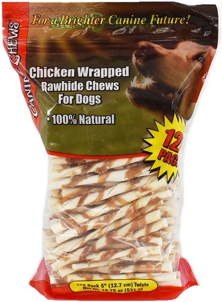 Canine Chews Chicken Wrapped Rawhide Chews Dog Treats， 125 count