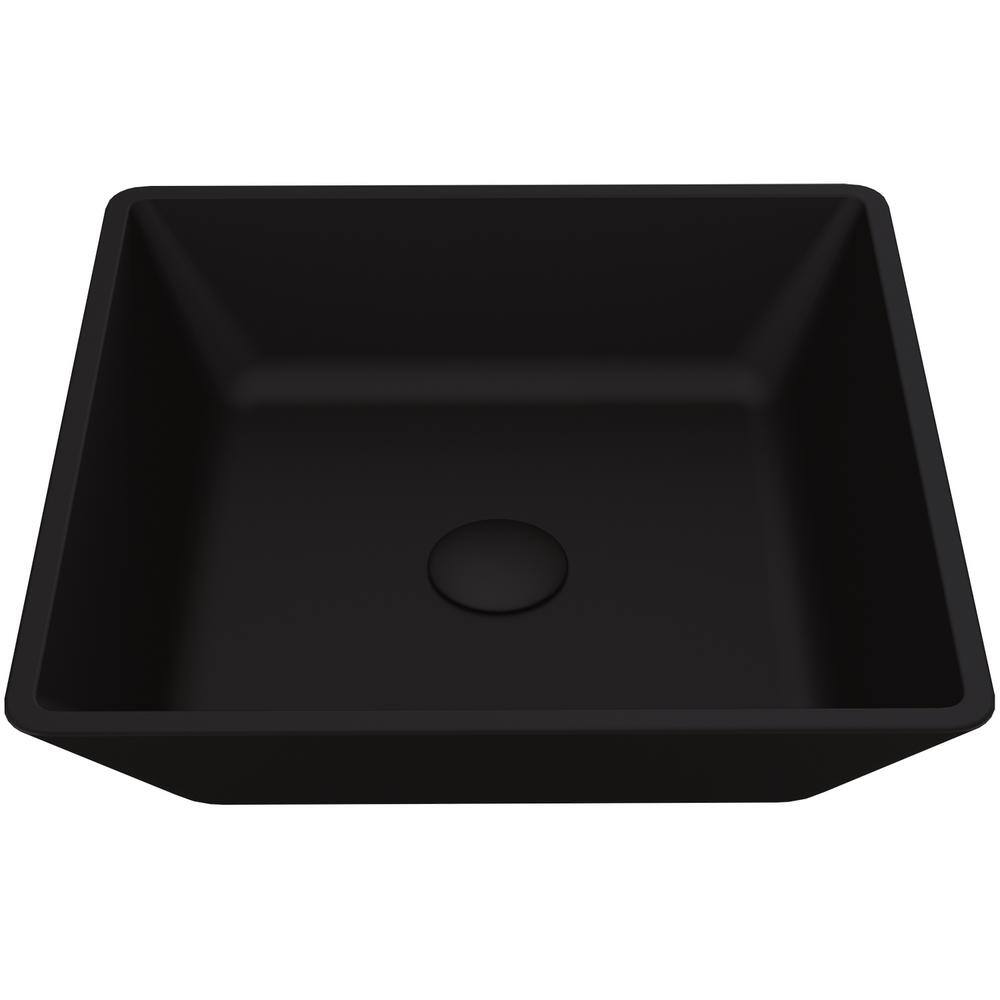 VIGO Roma Modern Black Matte Shell Glass 16 in. L x 16 in. W x 4 in. H Square Vessel Bathroom Sink VG07109