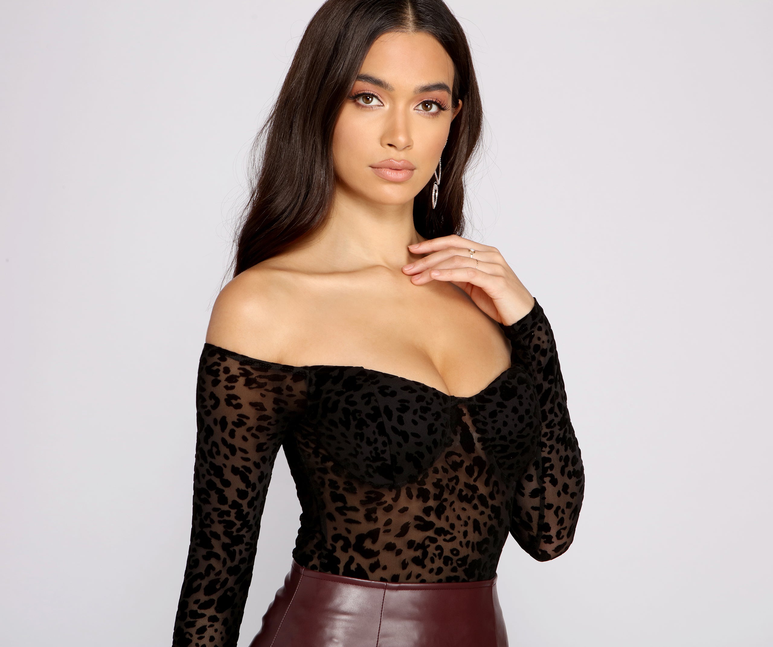 Flocked Velvet Leopard Print Mesh Bodysuit