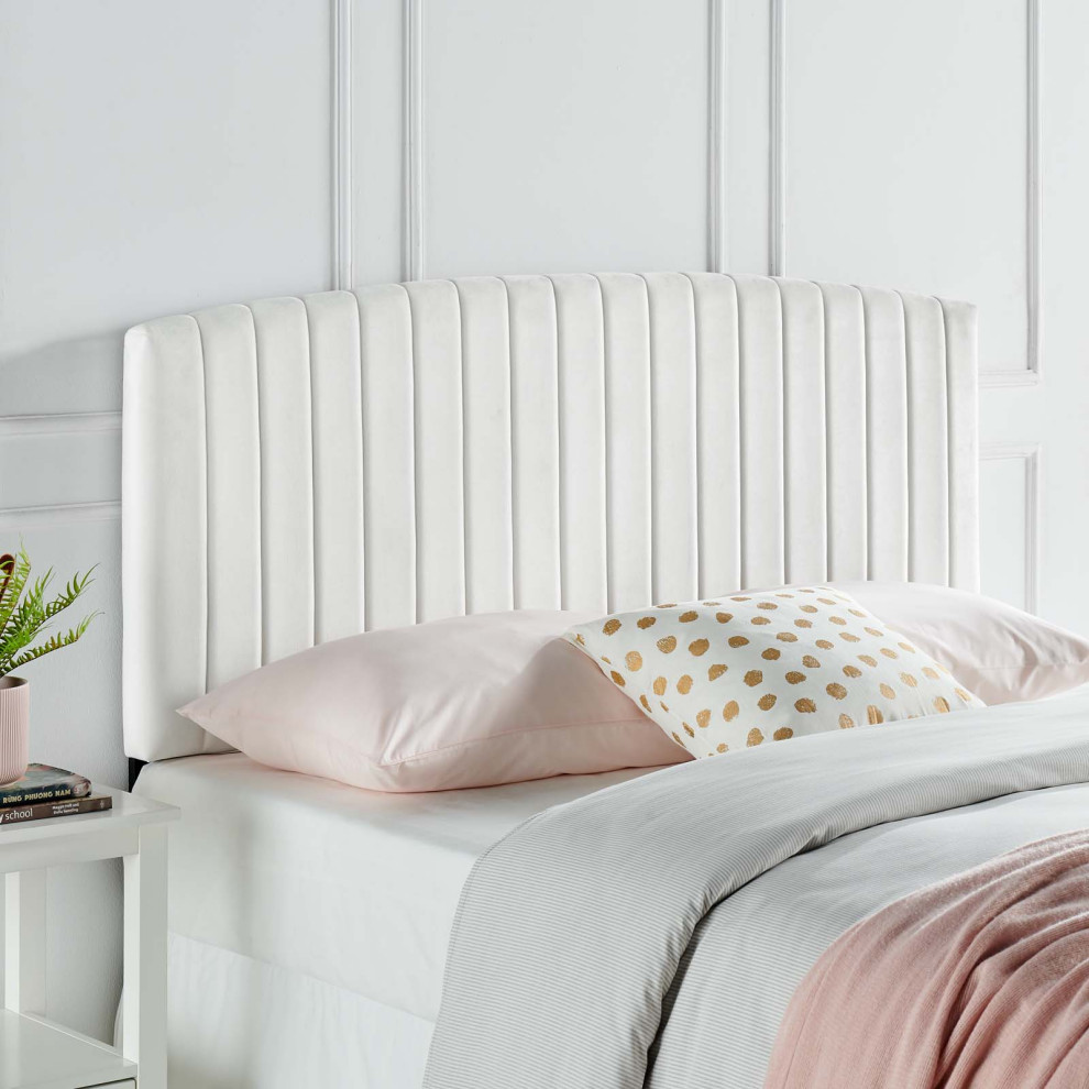 Rebecca Performance Velvet Twin Headboard   White   Contemporary   Headboards   by Trio Supply House  Houzz