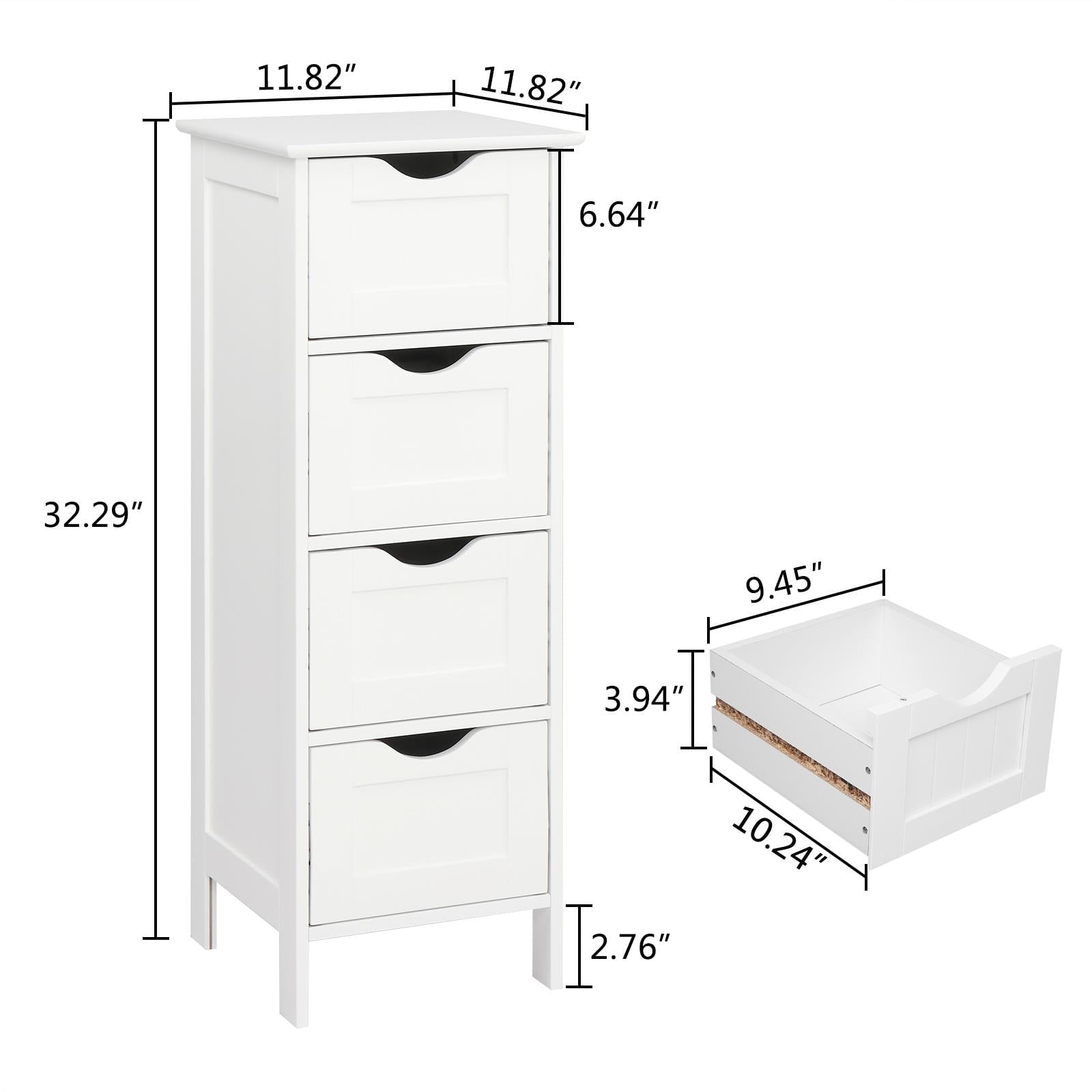 Ktaxon Wooden Bathroom Floor Storage Cabinet with 4 Drawers,Free Standing Bathroom Storage Organizer Unit for Entryway Kitchen Bedroom Living Room, White Finish