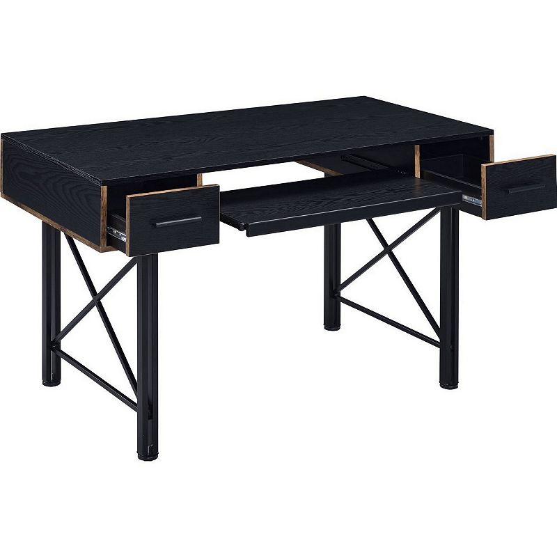 Computer Desk with 2 Drawers and Keyboard Tray， Black