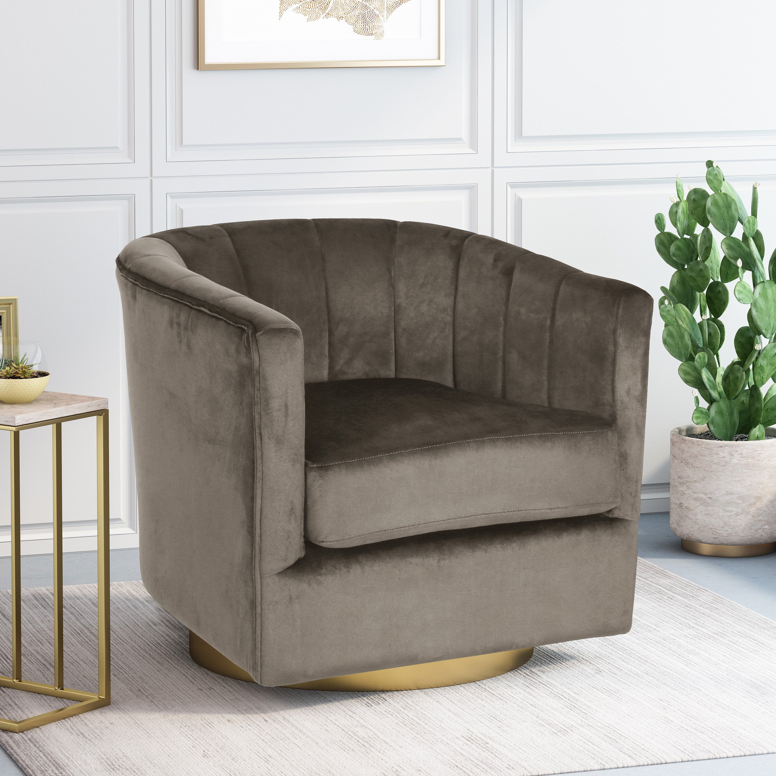 Blairmont Modern Glam Channel Stitch Velvet Swivel Club Chair