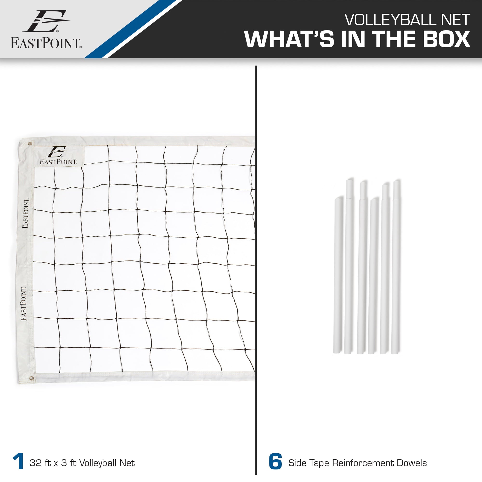 EastPoint Sports Volleyball Replacement Net for Outdoor Play， 32 ft. (L) x 3 ft. (H)