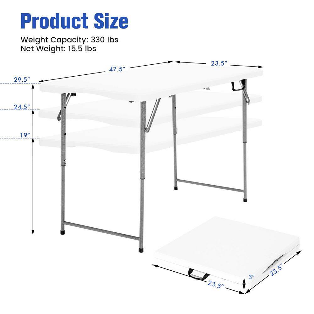 Costway Folding Metal Table Portable Bi-Fold Picnic Dining Table with 3-Level Height Adjustment NP10265