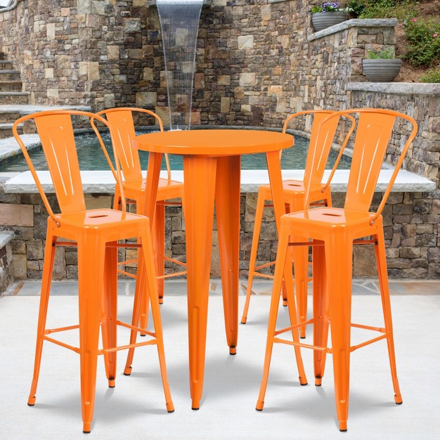 Round Metal Indoor outdoor Bar Table Set With 4 Cafe Stools