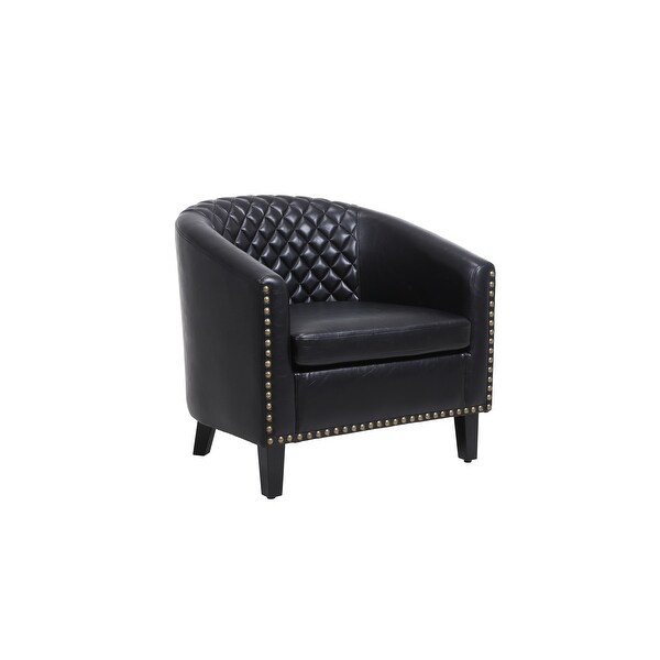 Modern Accent Barrel Chair Leisure Chair with Nailheads and Solid Wood Legs