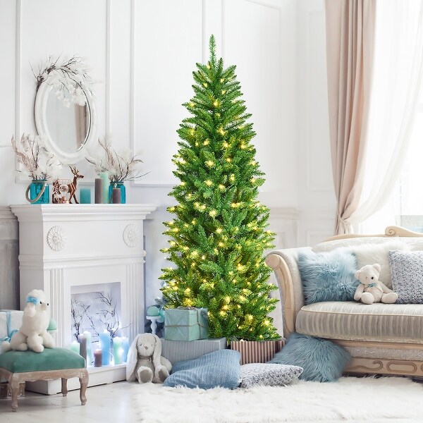 Costway 6Ft Prelit Artificial Pencil Christmas Tree Hinged Fir PVC