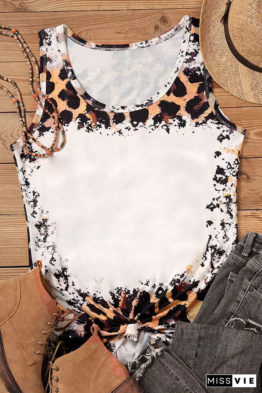 Leopard Bleached Blank Graphic Tank Top