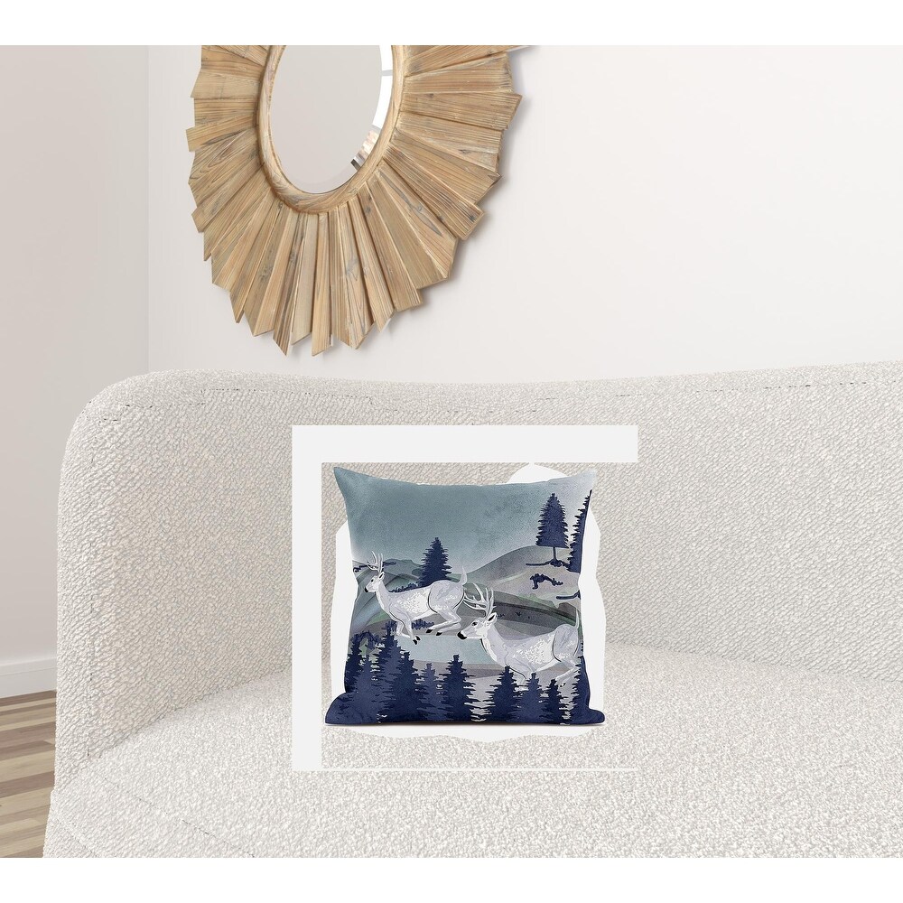 HomeRoots 20x20 Gray Blue Deer Blown Seam Broadcloth Animal Print Throw Pillow   22