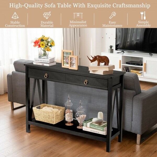 Console Table with 2 Drawer Storage Shelf for Entryway Hallway - 42