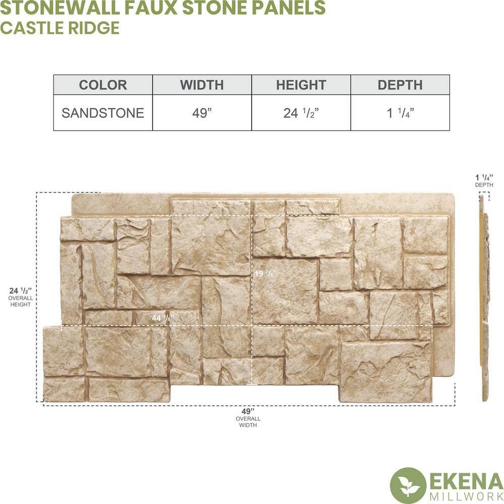 Ekena Millwork 49 in. x 24-12 in. Castle Rock Stacked Stone StoneWall Faux Stone Siding Panel PNU24X48CRSD