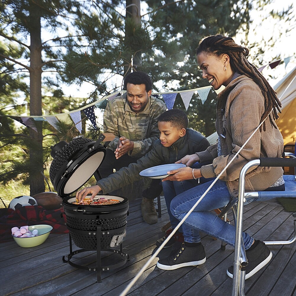 13in Round Ceramic Charcoal Grill Red