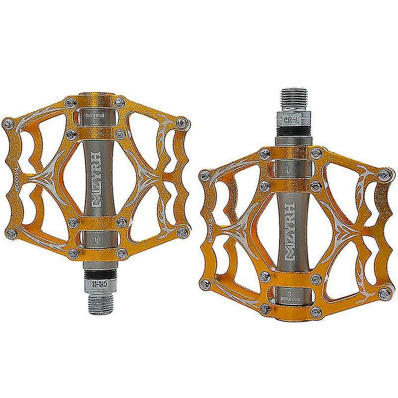 Mountain Bike Pedals， 3 Bearing Composite 9/16   High-strength Non-slip Surface， Gold+titanium