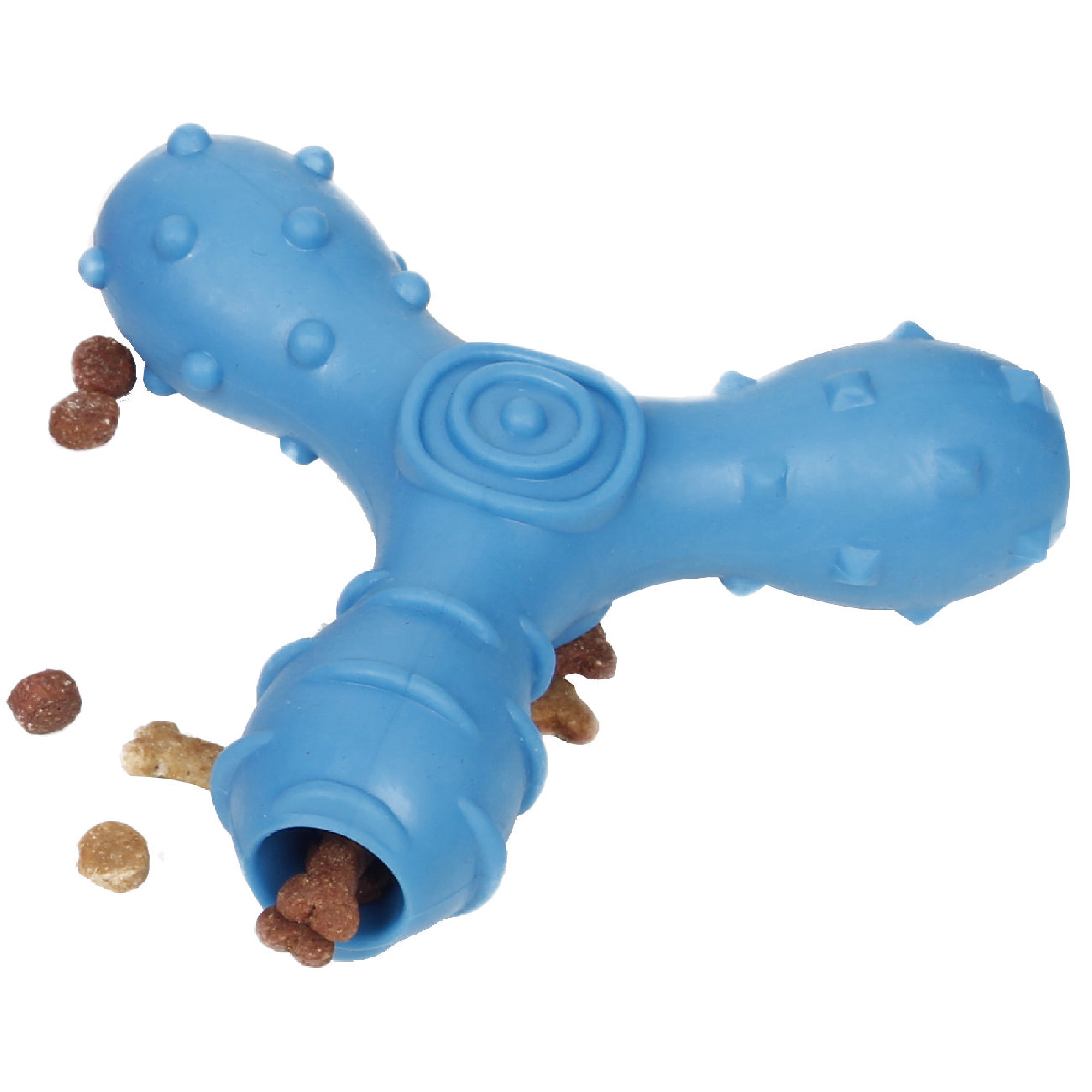 Pet Life Blue Tri-Chew Treat Dispensing and Chewing Interactive TPR Dog Toy， Small